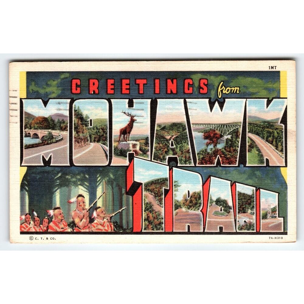 Greetings from Mohawk Trail Massachusetts Linen Large Letter Postcard 1944